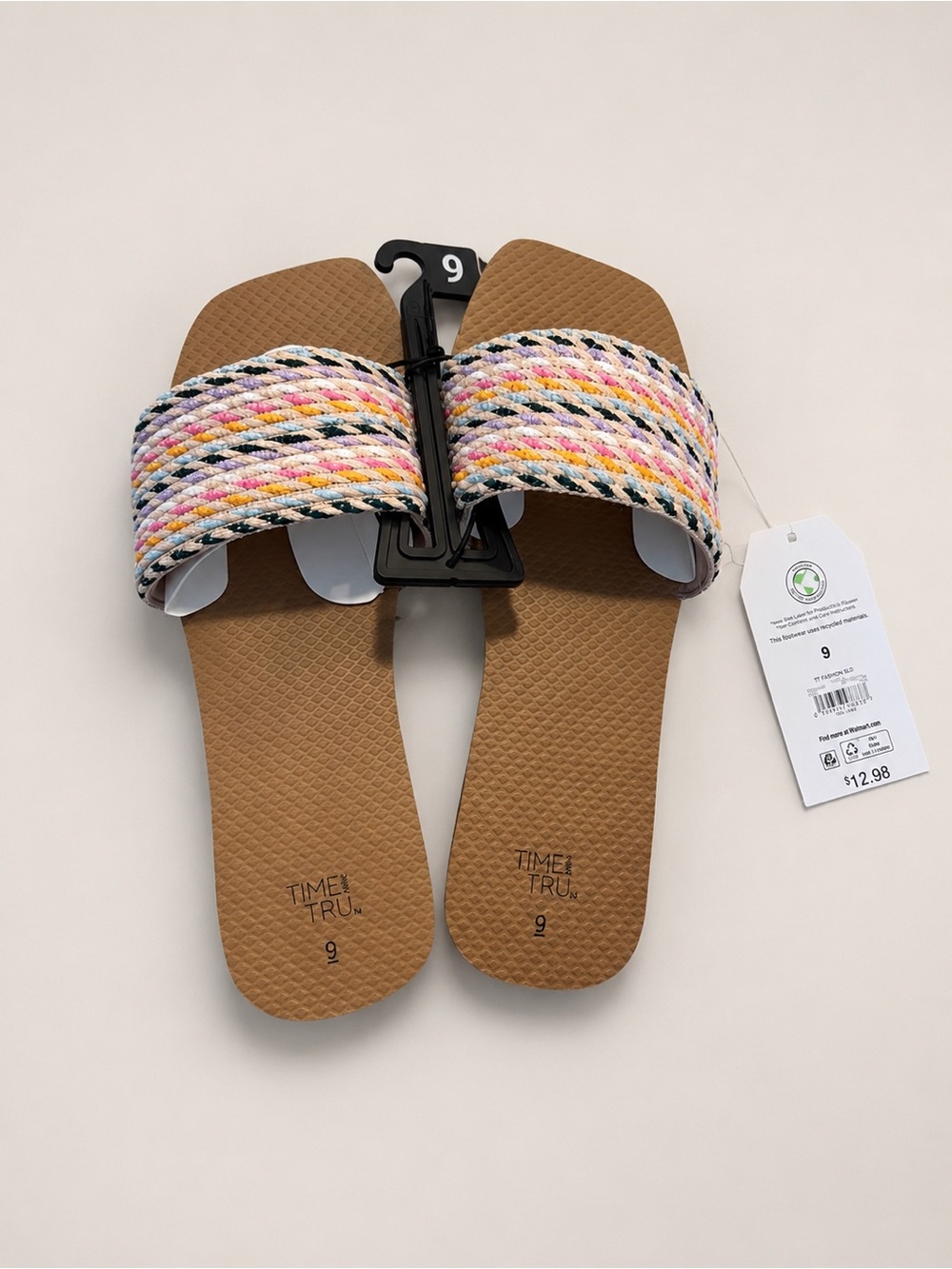 Time and Tru Multicolor Braided Slide Sandals - Brown Footbed